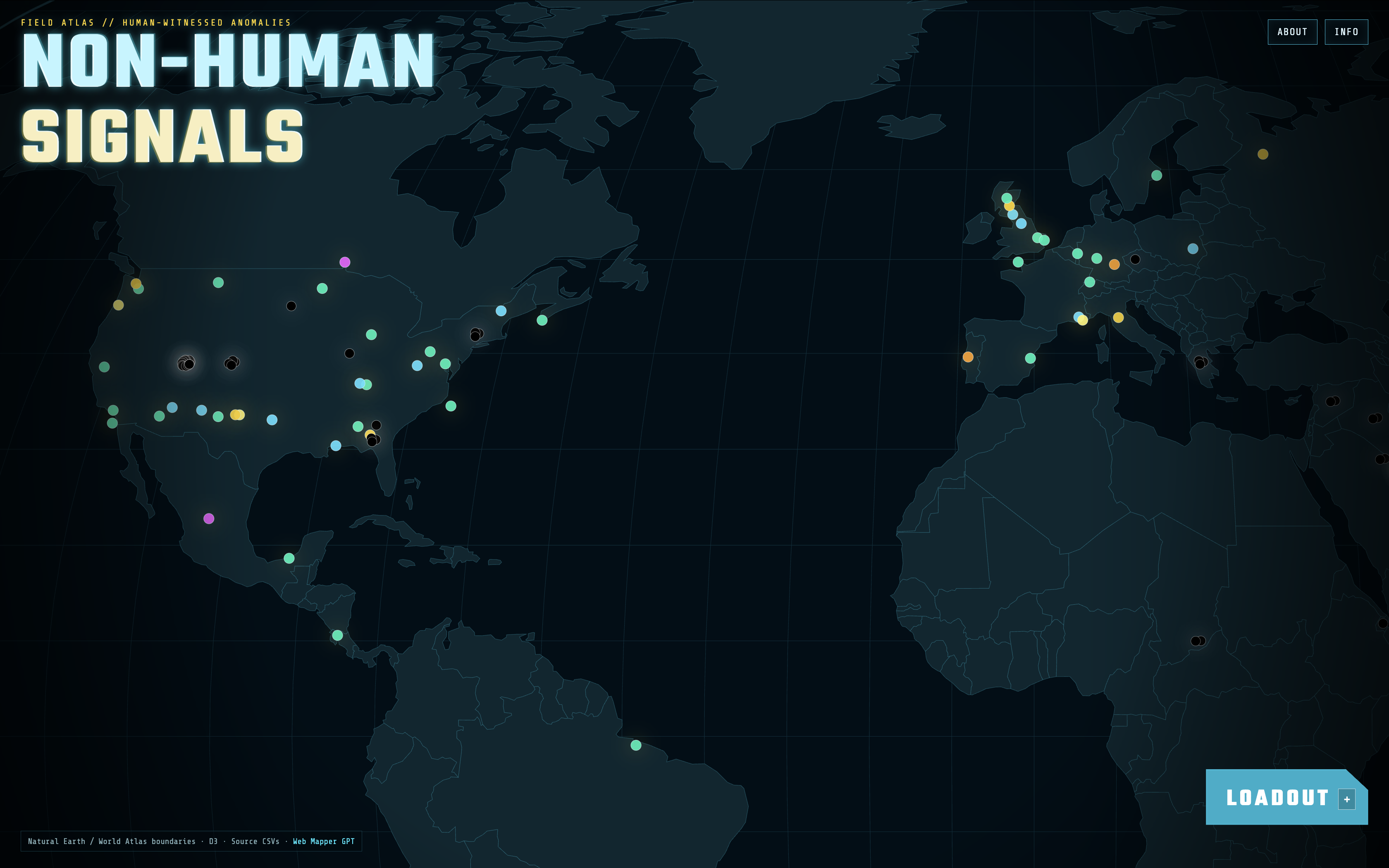 Screenshot of the Web Mapper GPT non-human signals interactive map.
